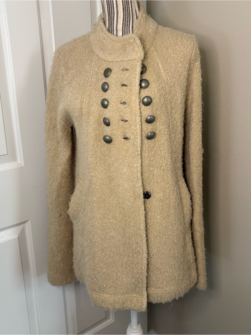 Free People Cornflower Tan Sweater Coat contemporary boho vintagelook large